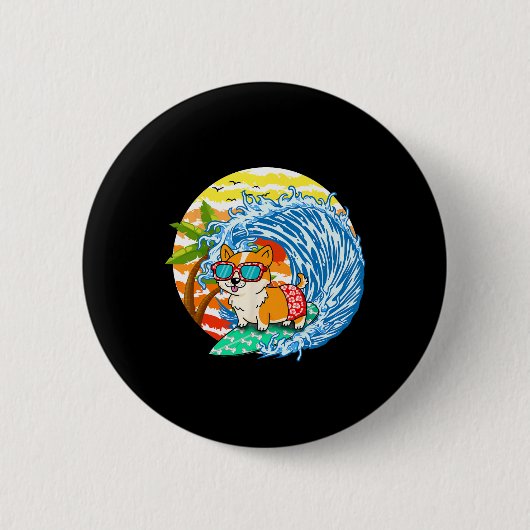 Lustiger Corgi Hund Surft Surfer Hawaii Strand Som Button (Vorderseite)