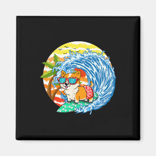 Lustiger Corgi Hund Surft Surfer Hawaii Strand Som Magnet