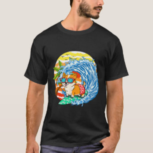 Lustiger Corgi Hund Surft Surfer Hawaii Strand Som T-Shirt