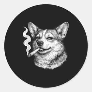 Lustiger Corgi-Meme zum Vatertag raucht Zigarette Runder Aufkleber