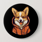 Lustiger Corgi mit Hoodie Button (Vorderseite)