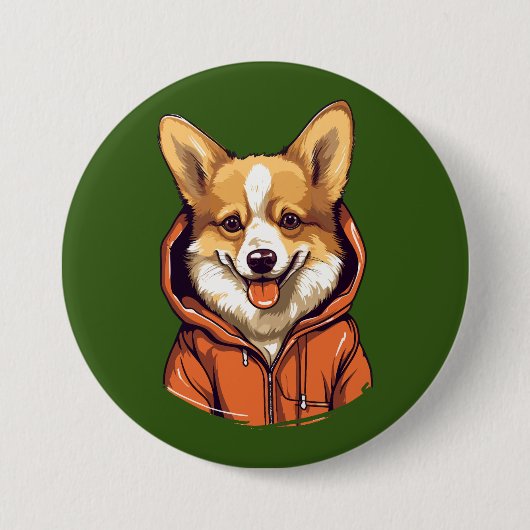 Lustiger Corgi mit Hoodie Button (Vorderseite)