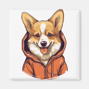Lustiger Corgi mit Hoodie Magnet