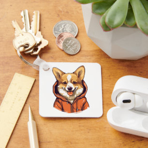 Lustiger Corgi mit Hoodie Schlüsselanhänger