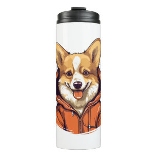 Lustiger Corgi mit Hoodie Thermosbecher