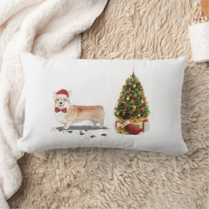 Lustiger Corgi Weihnachtshund mit Baum Lendenkissen