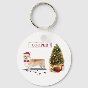 Lustiger Corgi Weihnachtshund mit Baum Schlüsselanhänger