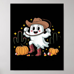 Lustiger Cowboy Halloween Geist Western Herbst Für Poster