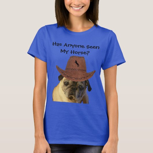 Lustiger Cowboy-Mops-Hund T-Shirt (Vorderseite)
