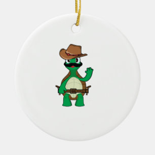 Lustiger Cowboy-Schildkröten-Sheriff Keramik Ornament