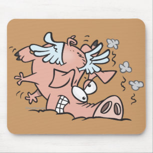 Lustiger Crash-Landung fliegendes Schwein Cartoon Mousepad