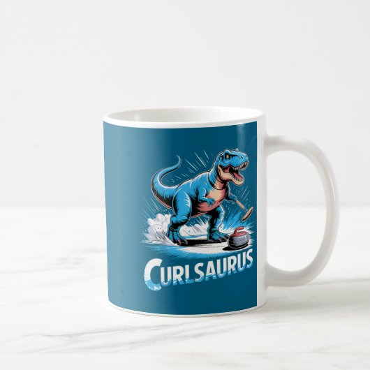 Lustiger Curling-Spieler Dinosaurier T-Rex Eiscurl Kaffeetasse (Rechts)