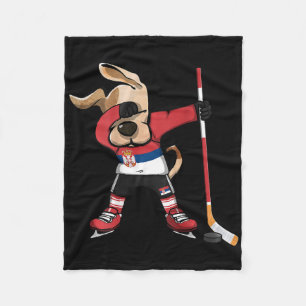 Lustiger Dabbing-Hund Serbien Eishockeyfans Jersey Fleecedecke
