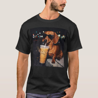 Lustiger Dachshund, der eisgekühlten Kaffee trinkt T-Shirt