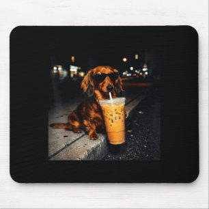 Lustiger Dachshund, der Eiskaffee trinkt, süßer Hu Mousepad