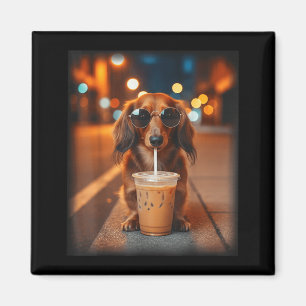 Lustiger Dachshund, der Kaffee trinkt, Liebhaberhu Magnet