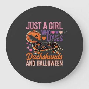 Lustiger Dachshund Halloween Kürbis Hunde Liebhabe Große Wanduhr