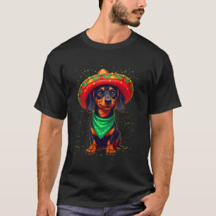 Lustiger Dachshund Hund Mit Sombrero Hut Cinco De T-Shirt