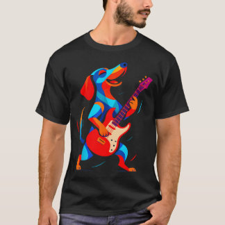 Lustiger Dachshund Hund spielt elektrische Gitarre T-Shirt
