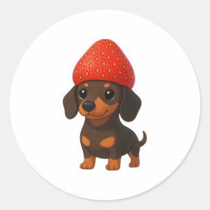 Lustiger Dachshund mit Erdbeeren und Hut fruchtig Runder Aufkleber
