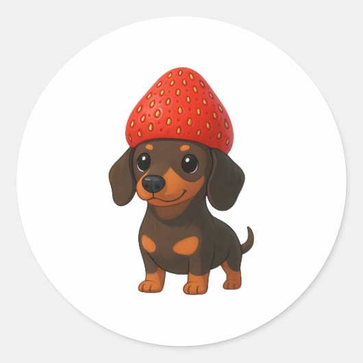 Lustiger Dachshund mit Erdbeeren und Hut fruchtig Runder Aufkleber (Vorderseite)