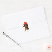 Lustiger Dachshund mit Erdbeeren und Hut fruchtig Runder Aufkleber (Umschlag)
