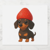 Lustiger Dachshund mit Erdbeeren und Hut fruchtig Schaumweinetikett (Einzelnes Label)