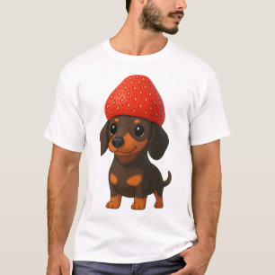 Lustiger Dachshund mit Erdbeeren und Hut fruchtig T-Shirt