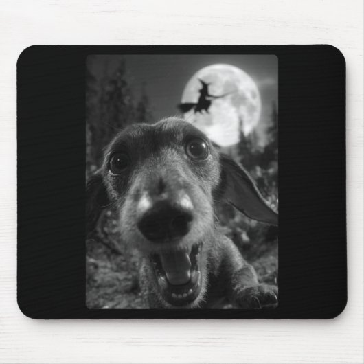 Lustiger Dachshund Selfie Vollmond Fliegende Hexe Mousepad (Vorne)