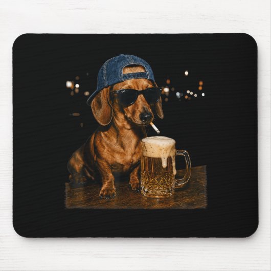 Lustiger Dachshund trinkt Bier Cooler Hund mit Mousepad (Vorne)