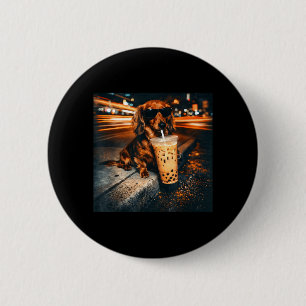 Lustiger Dachshund trinkt Eiskaffee Liebhaber Humo Button