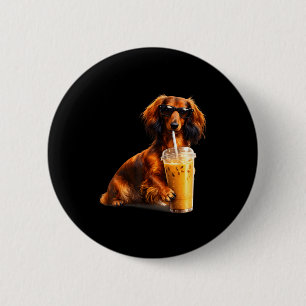 Lustiger Dackel, der Kaffee trinkt, Liebhaber Humo Button