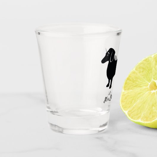 Lustiger Dackel-Gewohnheits-Text Schnapsglas (Links)