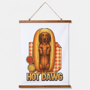 Lustiger Dackel Hot Dawg Dackel-Hund-Parodie Süßer Wandteppich Mit Holzrahmen