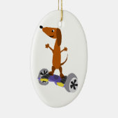 Lustiger Dackel-Hund auf Hoverboard Keramik Ornament (Rechts)