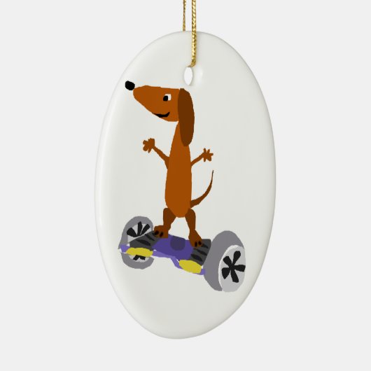 Lustiger Dackel-Hund auf Hoverboard Keramik Ornament (Rechts)