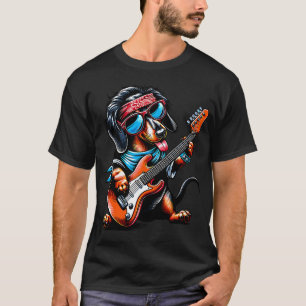 Lustiger Dackel Hund spielt Gitarre, Rock Gitarre T-Shirt