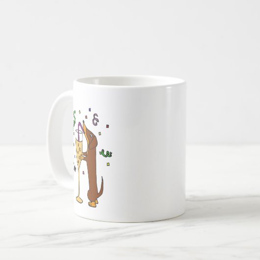 Lustiger Dackel-HundeParty-Cartoon Kaffeetasse (Vorderseite Links)