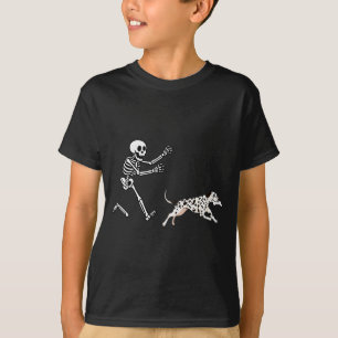 Lustiger Dalmatiner Laufender Skelett Halloween T-Shirt