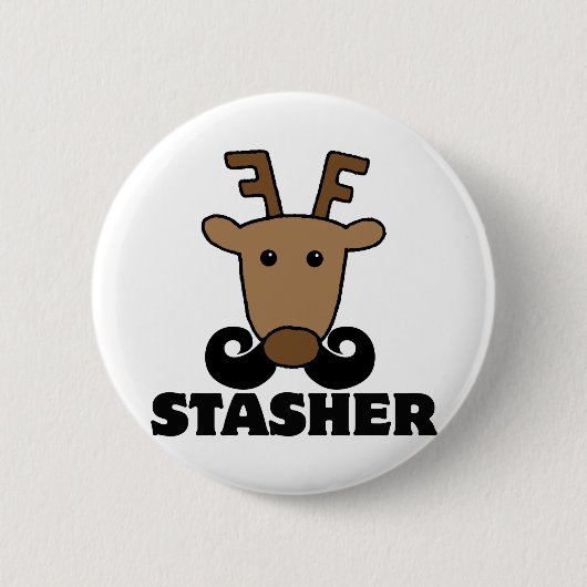 lustiger Dasher Stasher Schnurrbart Rentier Button (Vorderseite)