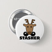 lustiger Dasher Stasher Schnurrbart Rentier Button (Vorne & Hinten)