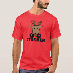 Lustiger Dasher Stasher Schnurrbart Rentier T-Shirt