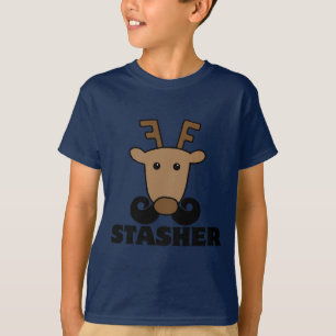 lustiger Dasher Stasher Schnurrbart Rentier T-Shirt