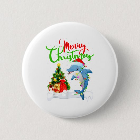 Lustiger Delfin-Fischliebhaber Weihnachtsbeleuchtu Button (Vorderseite)