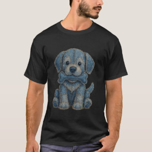 Lustiger Denim Retriever Patch Welpen Hund Grafik T-Shirt