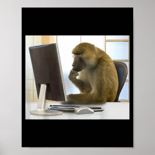 Lustiger denkender Affe Meme Büro Neugieriger Affe Poster