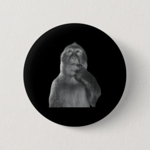Lustiger denkender Affe Meme neugieriger Affe Brai Button