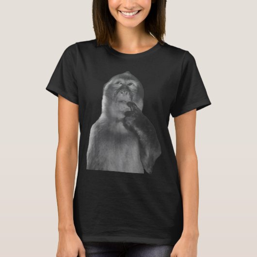 Lustiger denkender Affe Meme neugieriger Affe Brai T-Shirt (Vorderseite)