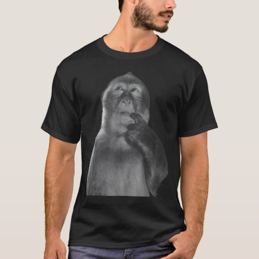 Lustiger denkender Affe Meme neugieriger Affe Brai T-Shirt (Vorderseite)