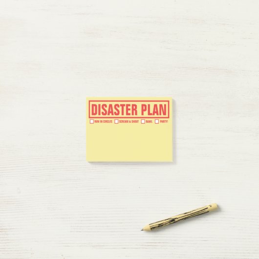 Lustiger "Desaster-Plan" 4" x3 " Post-it Klebezettel (Auf Schreibtisch)